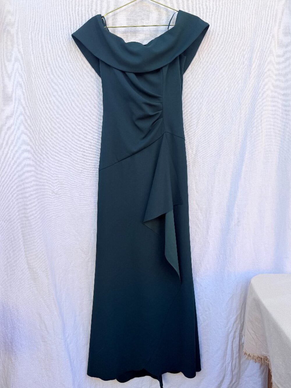 Xscape Hunter Green Folded Off-The-Shoulder Ruched Gown (Style 4655X)